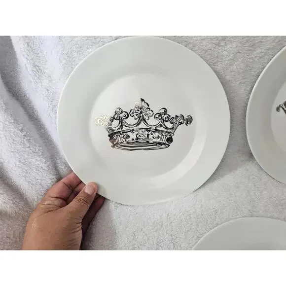 (Set of 3) Rosanna Kings Different Crown Dessert Plates Round Porcelain White 8" - Picture 4 of 12